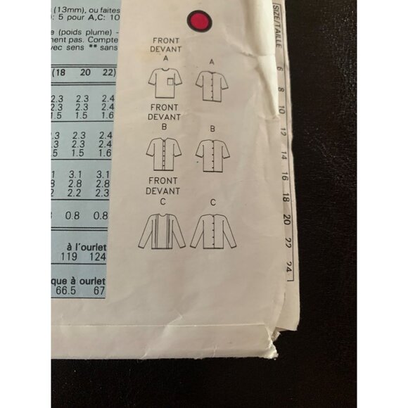 Vogue Misses Blouse Top Sewing Pattern 7694 Sz 6 - 10 - Uncut - Picture 8 of 10